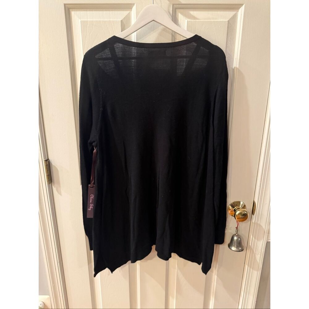 Olivia Sky Black Shoulder Slit Silver Embellished Sweater sz 1X NWT - Picture 7 of 8